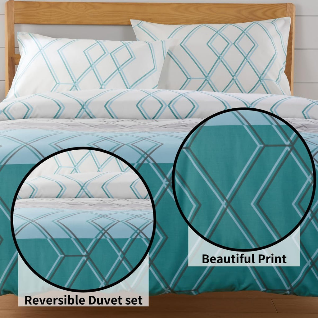 OLIVIA ROCCO Havanna Geo Reversible Luxury Cotton Blend Duvet Cover Set With Pillowcases Pink Teal Single Double King Soft Feel