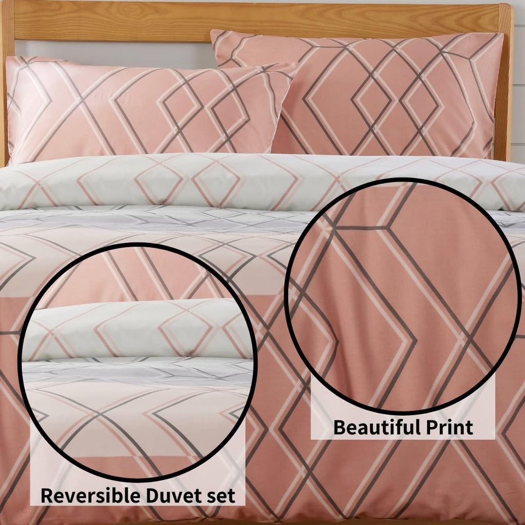 OLIVIA ROCCO Havanna Geo Reversible Luxury Cotton Blend Duvet Cover Set With Pillowcases Pink Teal Single Double King Soft Feel