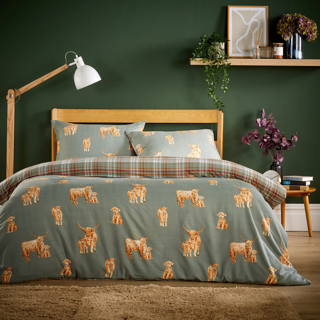 OLIVIA ROCCO Highland Cow Super Soft Flannel Duvet Cover Set With Pillowcases Warm Cosy Bedding Multiple Sizes Available
