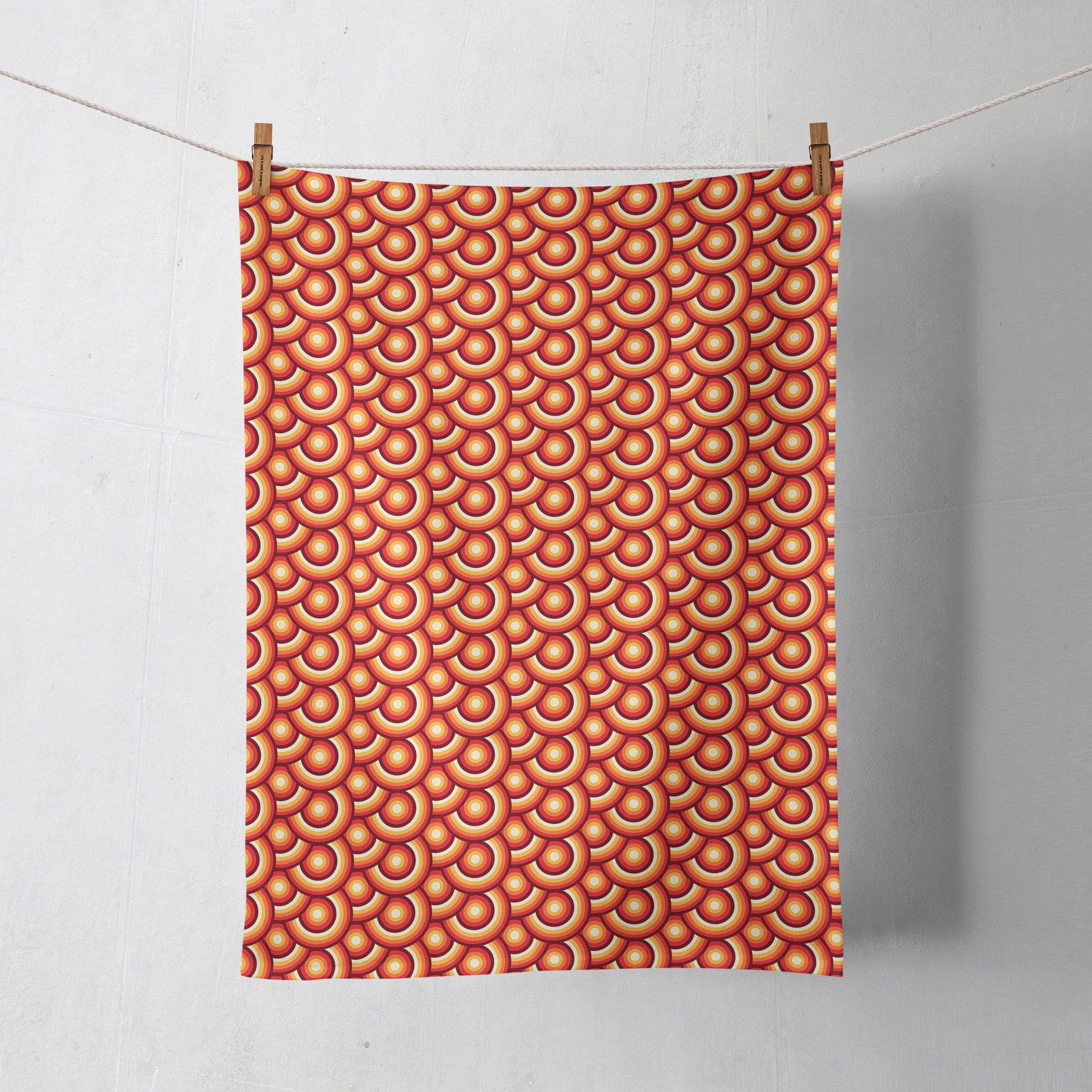 Orange Tea Towels with a 70's Retro Design, Dish Towels, Kitchen Towels