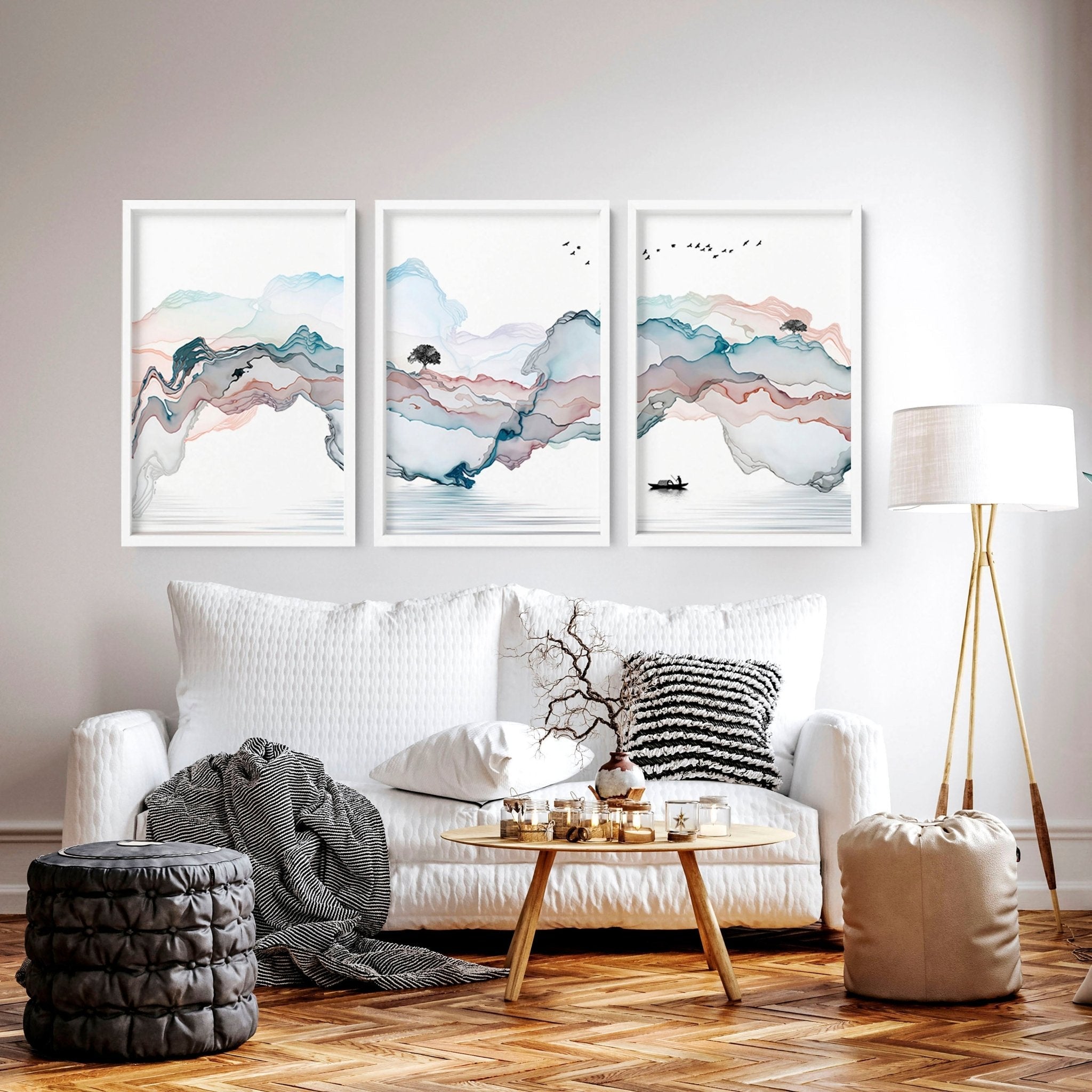 Landscape painting Japan | set of 3 wall art prints for living room