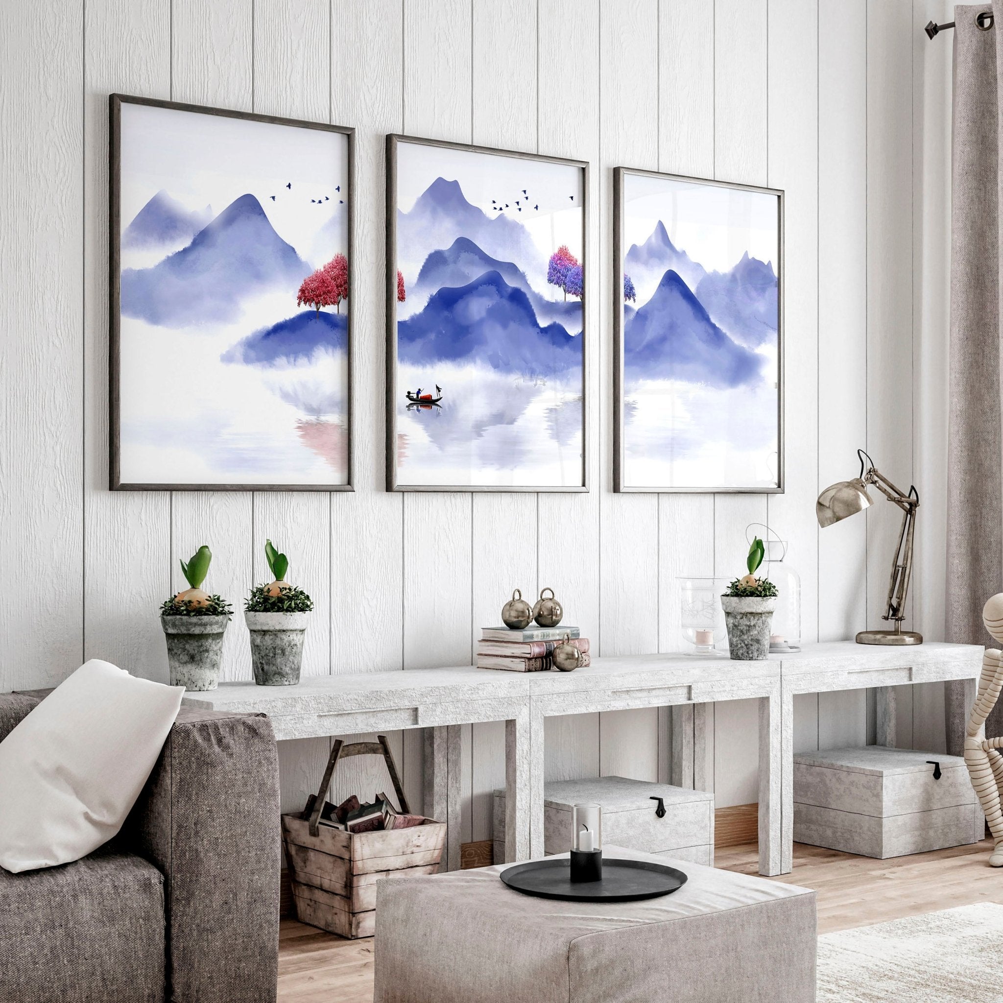 Wall pictures for living room | set of 3 Japanese wall art