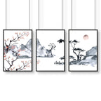 Japanese landscape painting | set of 3 Bedroom wall art