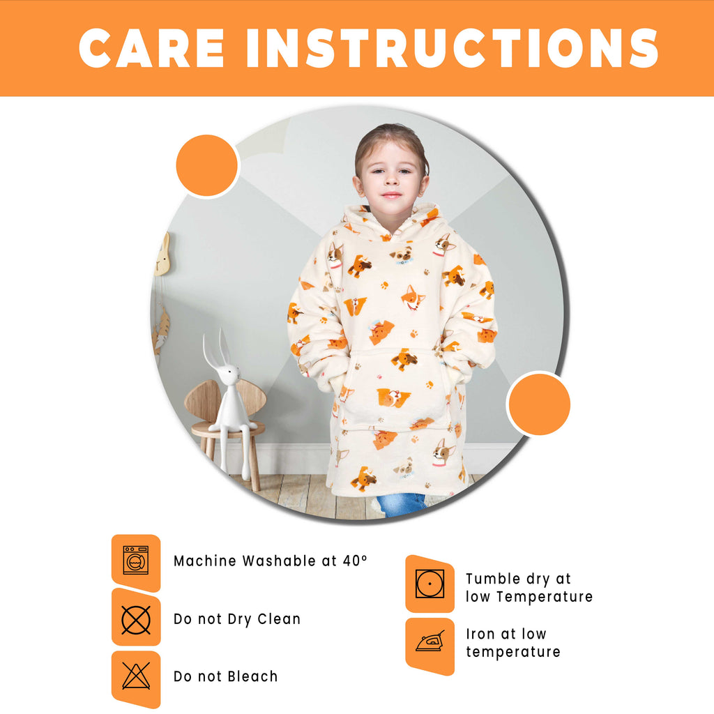 OLIVIA ROCCO Kids Oversized Hooded Blanket Hoodie Sherpa Fur Fleece Dogs Pattern Ultra-Soft Loungewear Machine Washable For Ages 8-15