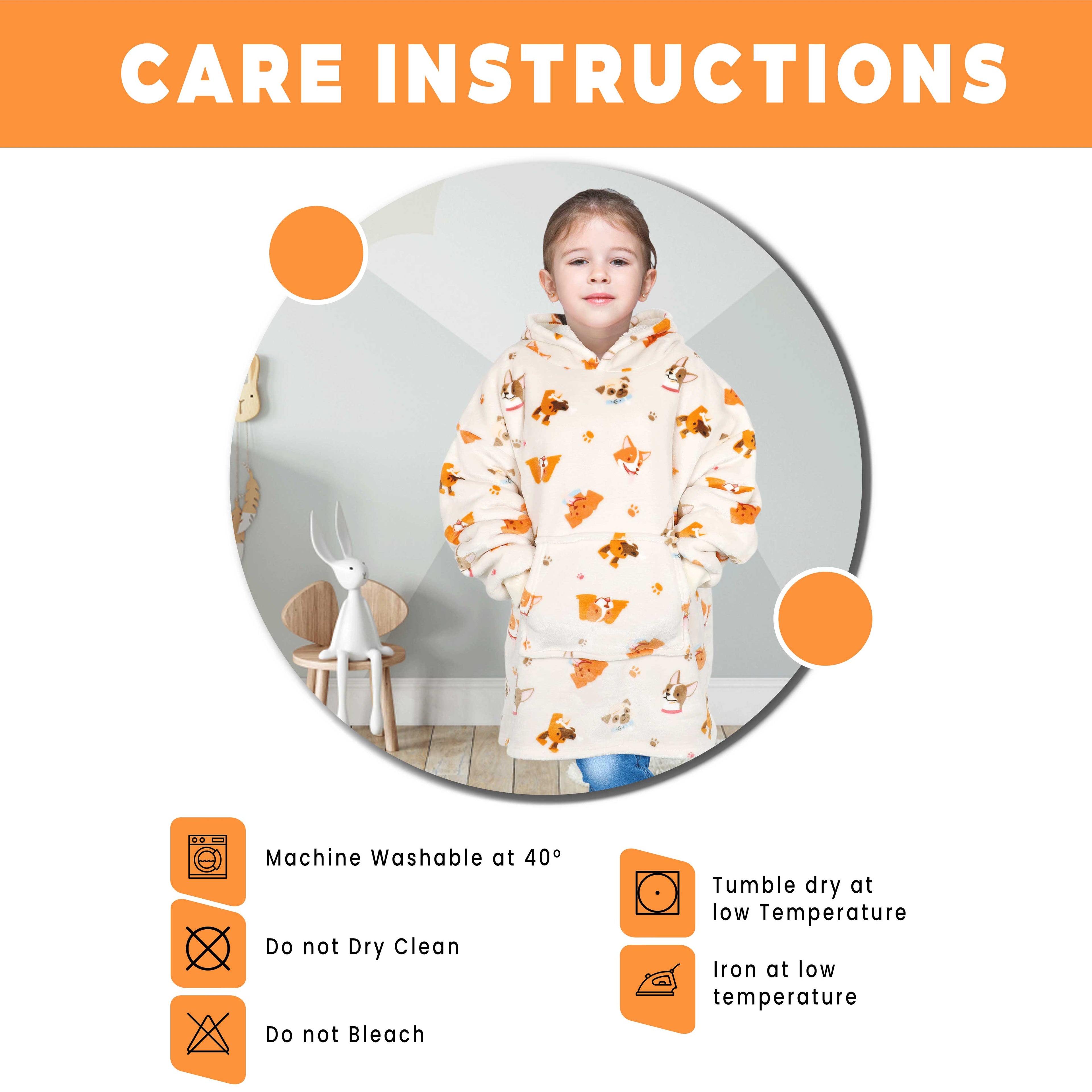 OLIVIA ROCCO Kids Oversized Hooded Blanket Hoodie Sherpa Fur Fleece Dogs Pattern Ultra-Soft Loungewear Machine Washable For Ages 8-15