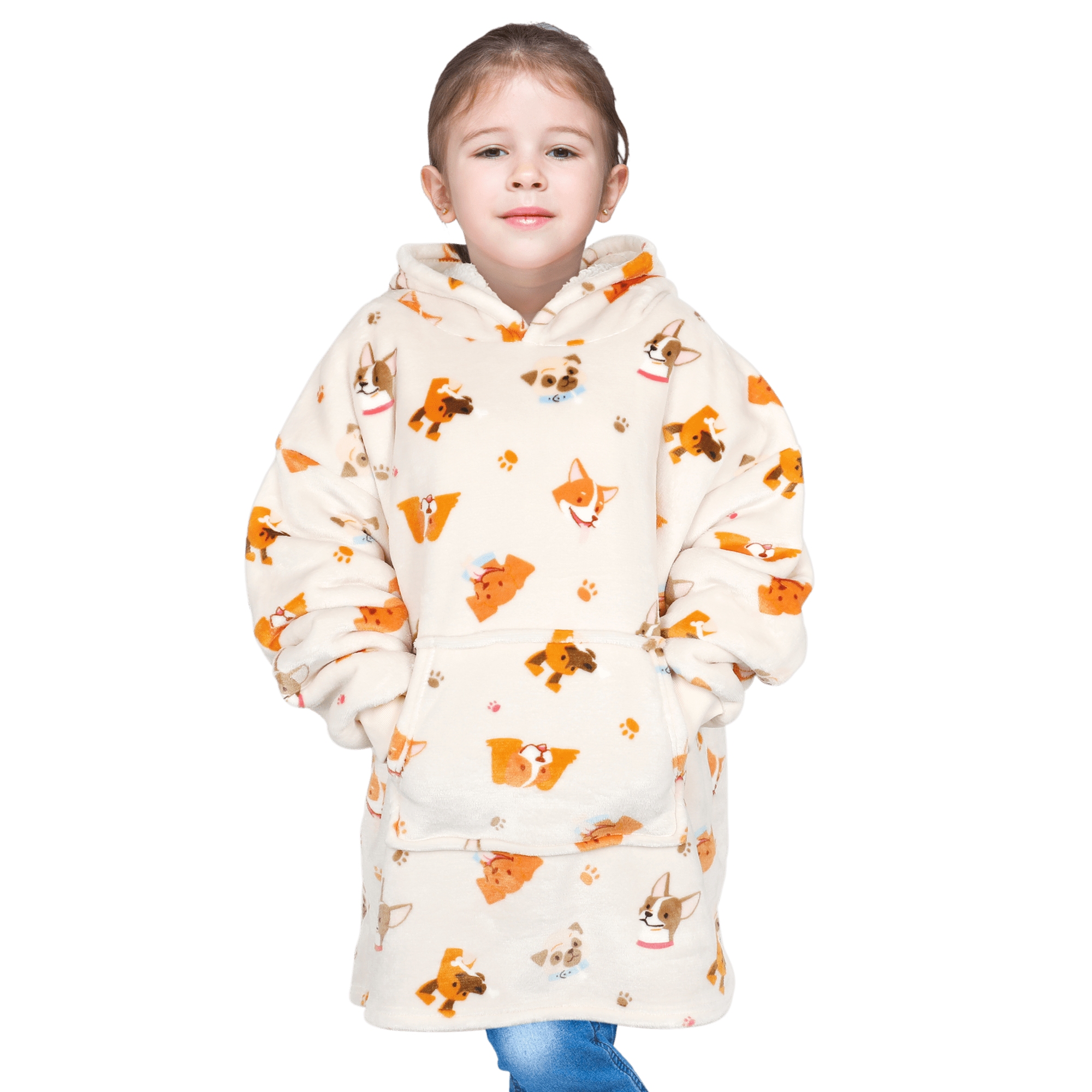 OLIVIA ROCCO Kids Oversized Hooded Blanket Hoodie Sherpa Fur Fleece Dogs Pattern Ultra-Soft Loungewear Machine Washable For Ages 8-15