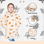 OLIVIA ROCCO Kids Oversized Hooded Blanket Hoodie Sherpa Fur Fleece Dogs Pattern Ultra-Soft Loungewear Machine Washable For Ages 8-15