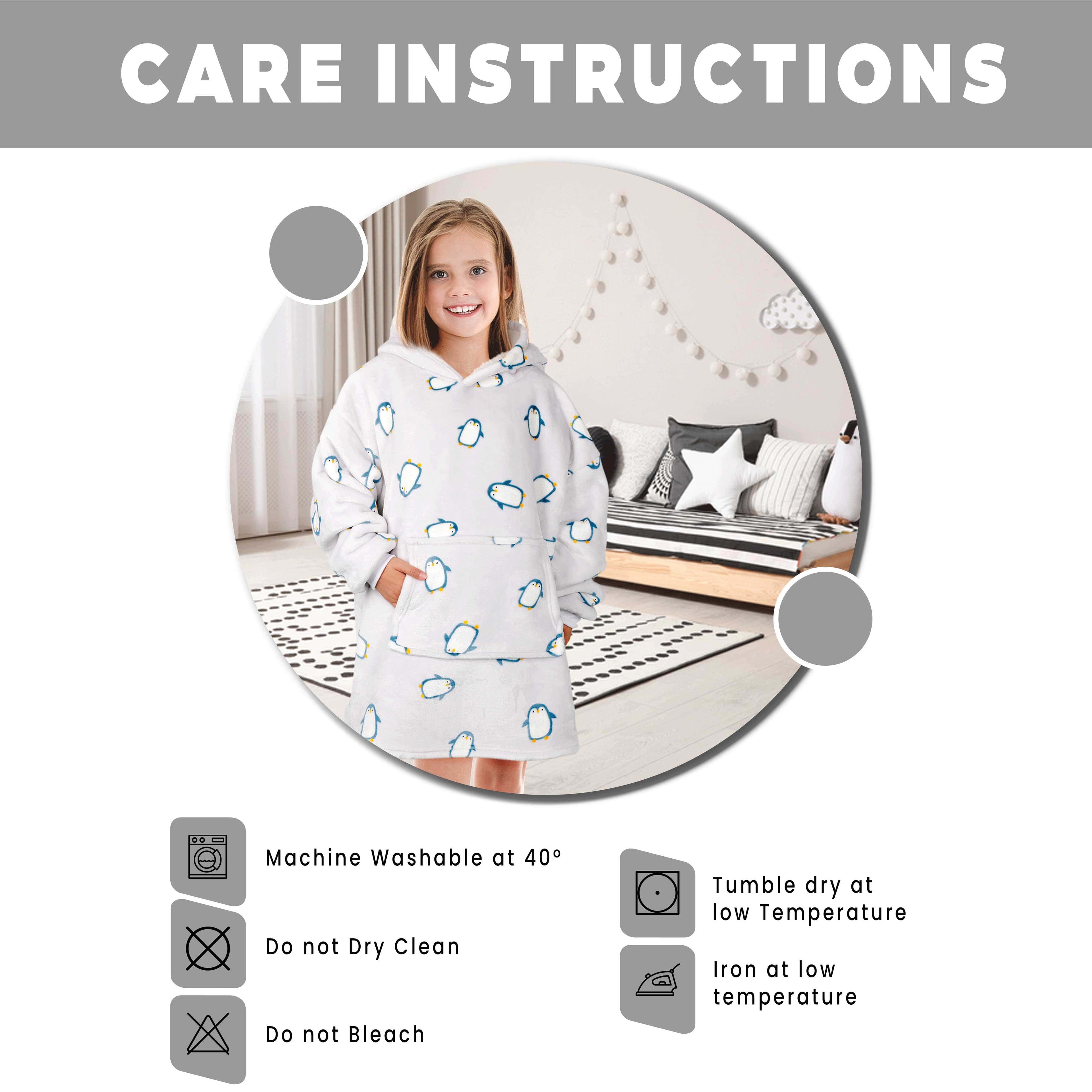 OLIVIA ROCCO Kids Oversized Hooded Penguin Blanket Hoodie Ultra Soft Sherpa Flannel For Ages 8 To 15 Cozy Warm Lounge Wear - Nest UK