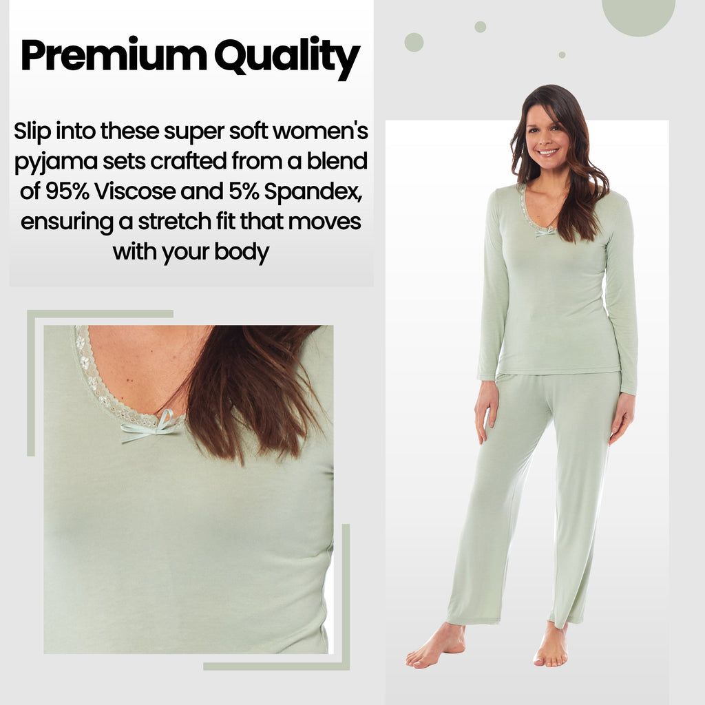 OLIVIA ROCCO Ladies Long Sleeve Pyjama Set Ultra Soft Viscose Spandex Black Green Nightwear UK Sizes 8 to 22 Daisy Dreamer