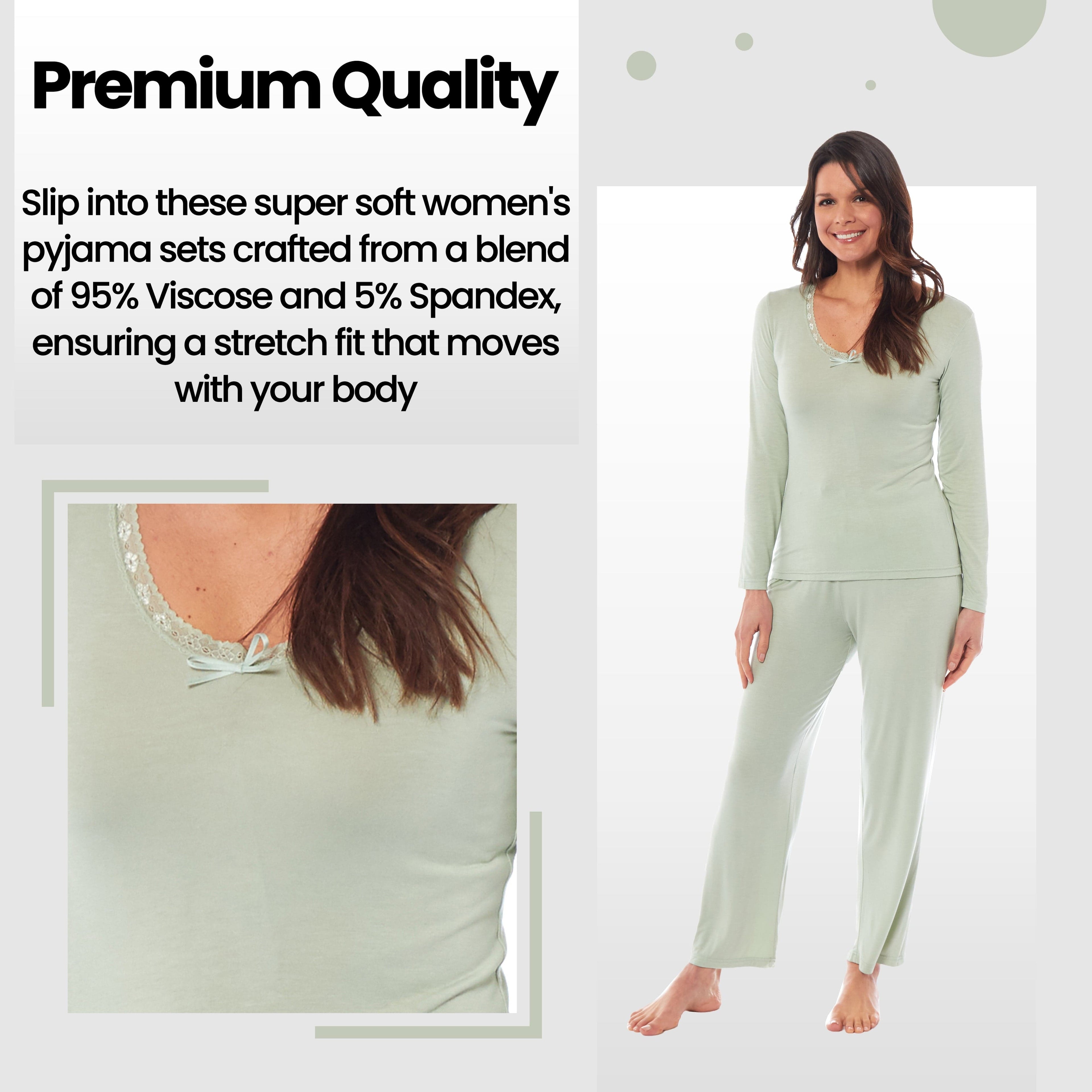 OLIVIA ROCCO Ladies Long Sleeve Pyjama Set Ultra Soft Viscose Spandex Black Green Nightwear UK Sizes 8 to 22 Daisy Dreamer