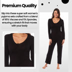 OLIVIA ROCCO Ladies Long Sleeve Pyjama Set Ultra Soft Viscose Spandex Black Green Nightwear UK Sizes 8 to 22 Daisy Dreamer