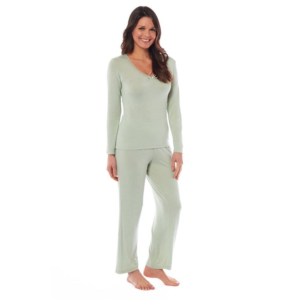OLIVIA ROCCO Ladies Long Sleeve Pyjama Set Ultra Soft Viscose Spandex Black Green Nightwear UK Sizes 8 to 22 Daisy Dreamer
