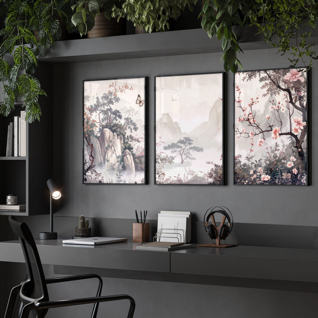 Large Artwork For Walls | Set of 3 Chinoiserie Wall art Prints