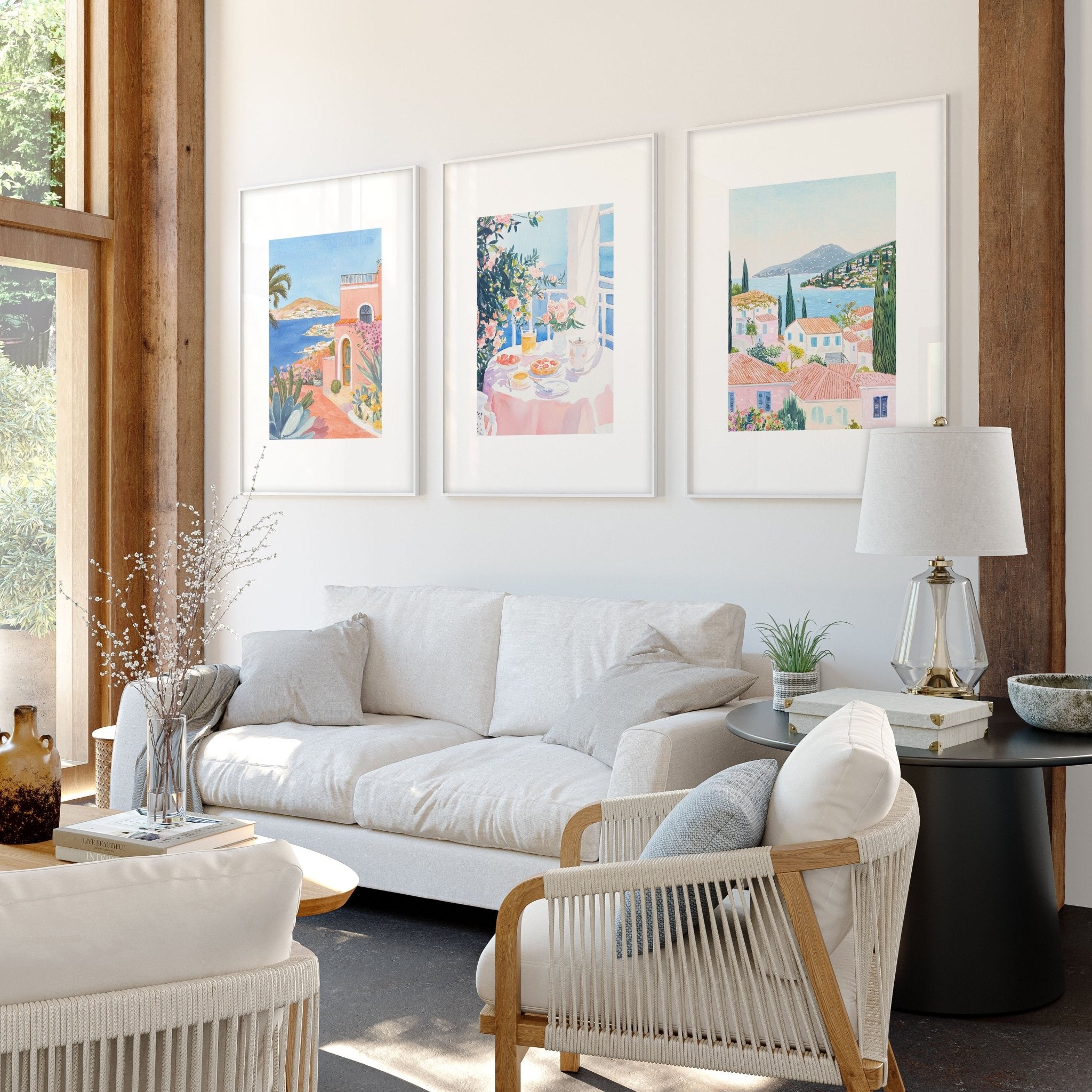 Large Canvas Pictures For Living Room | Set of 3 Beach Decor Wall art Prints