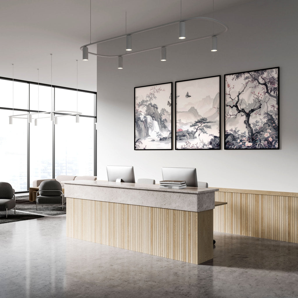 Large Contemporary Wall Art | Set of 3 Chinoiserie Wall art Prints