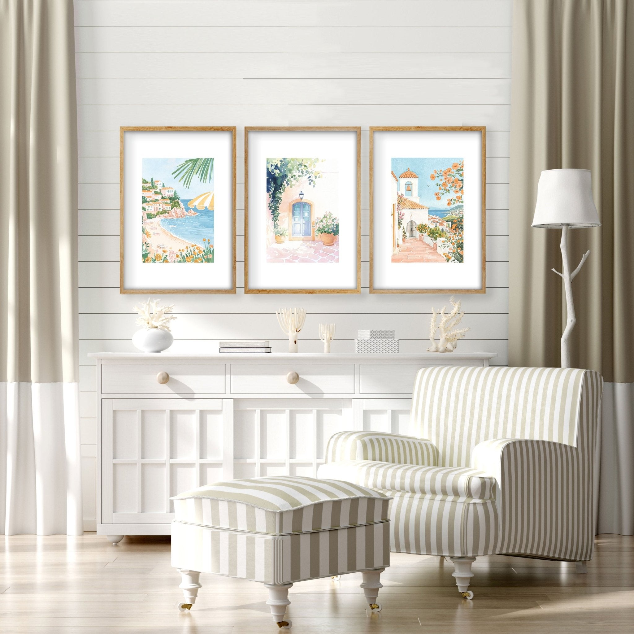 Large Modern Pictures For Living Room | Set of 3 Beach Decor Wall art Prints