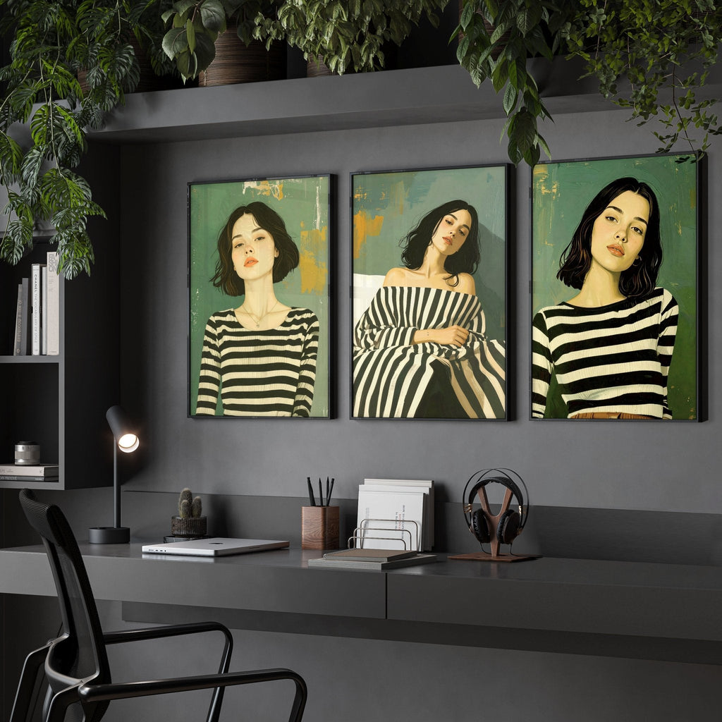 Large Picture Frames For Walls | Set of 3 Boho Women Wall art Prints