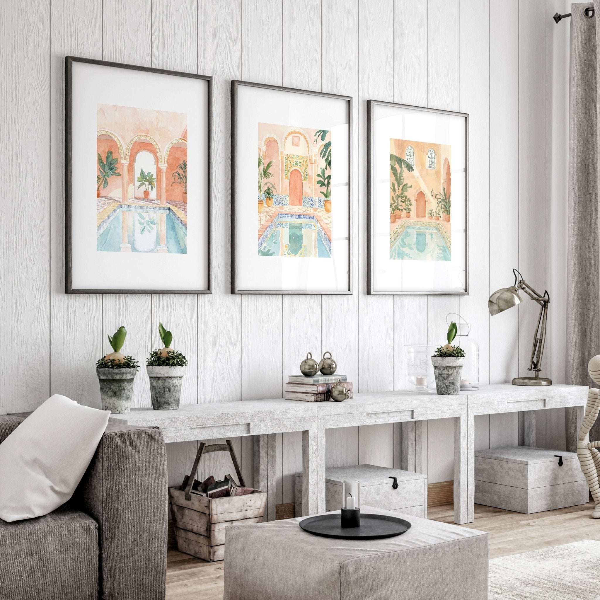 Large Wall Pictures For Living Room | Set of 3 Beach Decor Wall art Prints