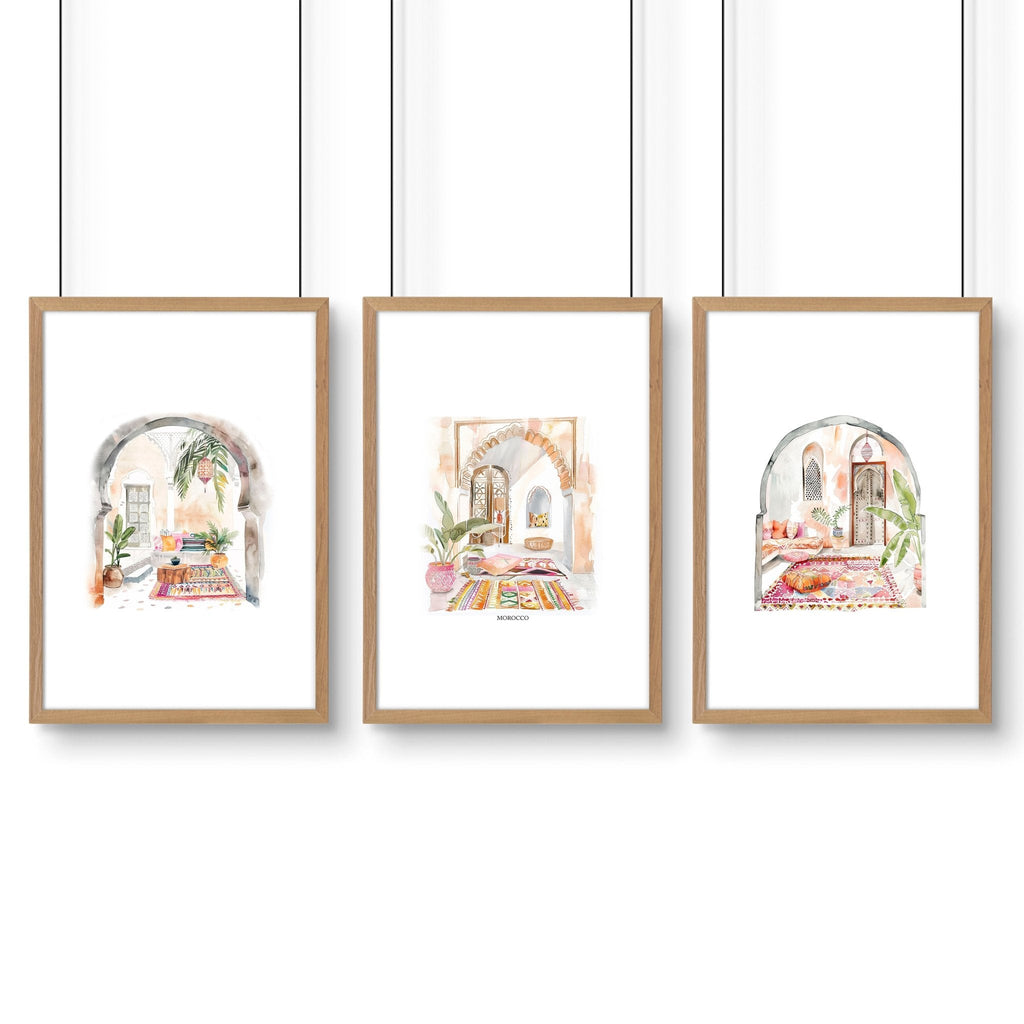 Living Room Paintings | Set of 3 Moroccan Inspired Wall art Prints