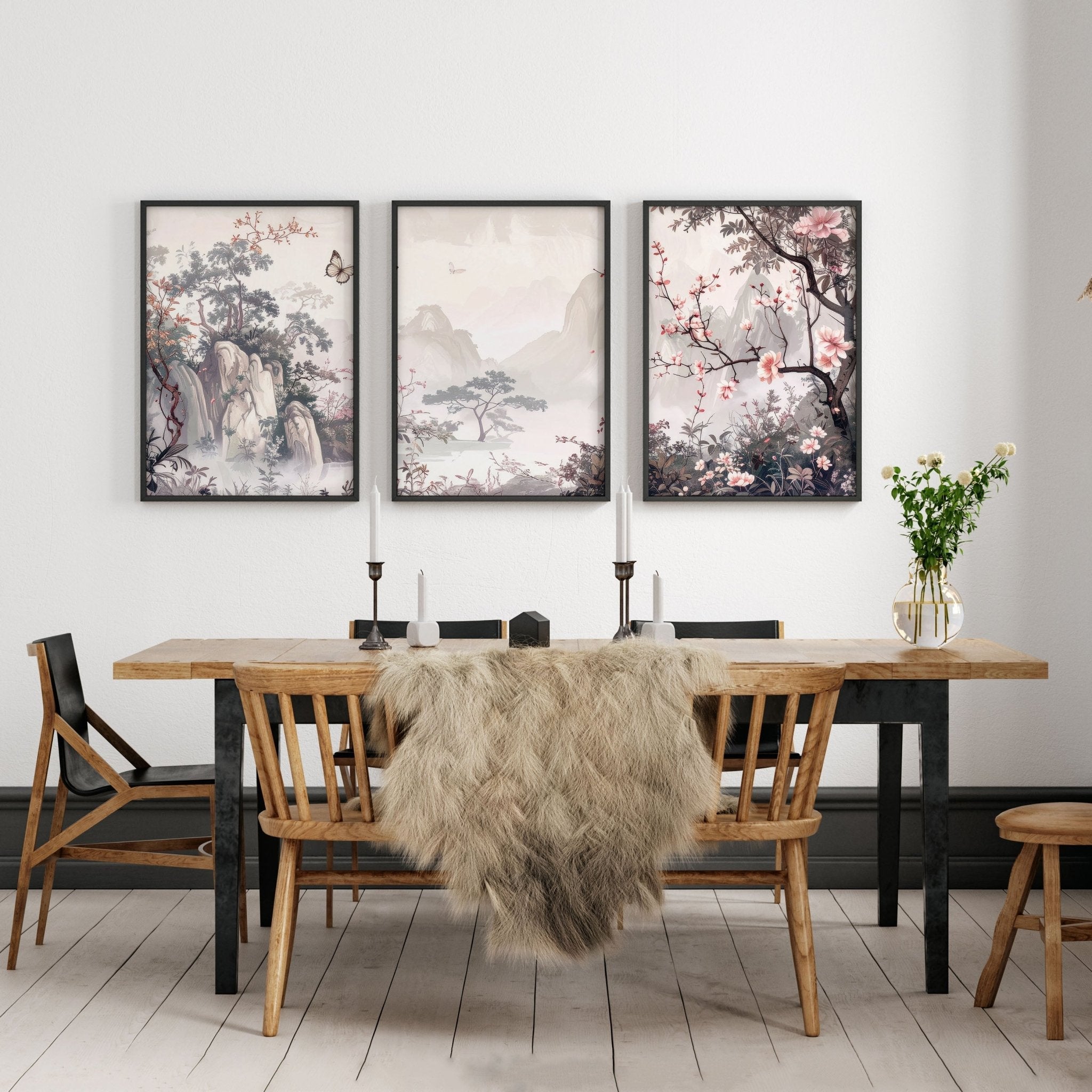 Living Room Picture Wall | Set of 3 Chinoiserie Wall art Prints