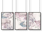 Set of 3 wall art for living room | set of 3 Chinoiserie wall art