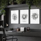 Male Office Decor | Set of 3 Abstract Clocks Wall art Prints