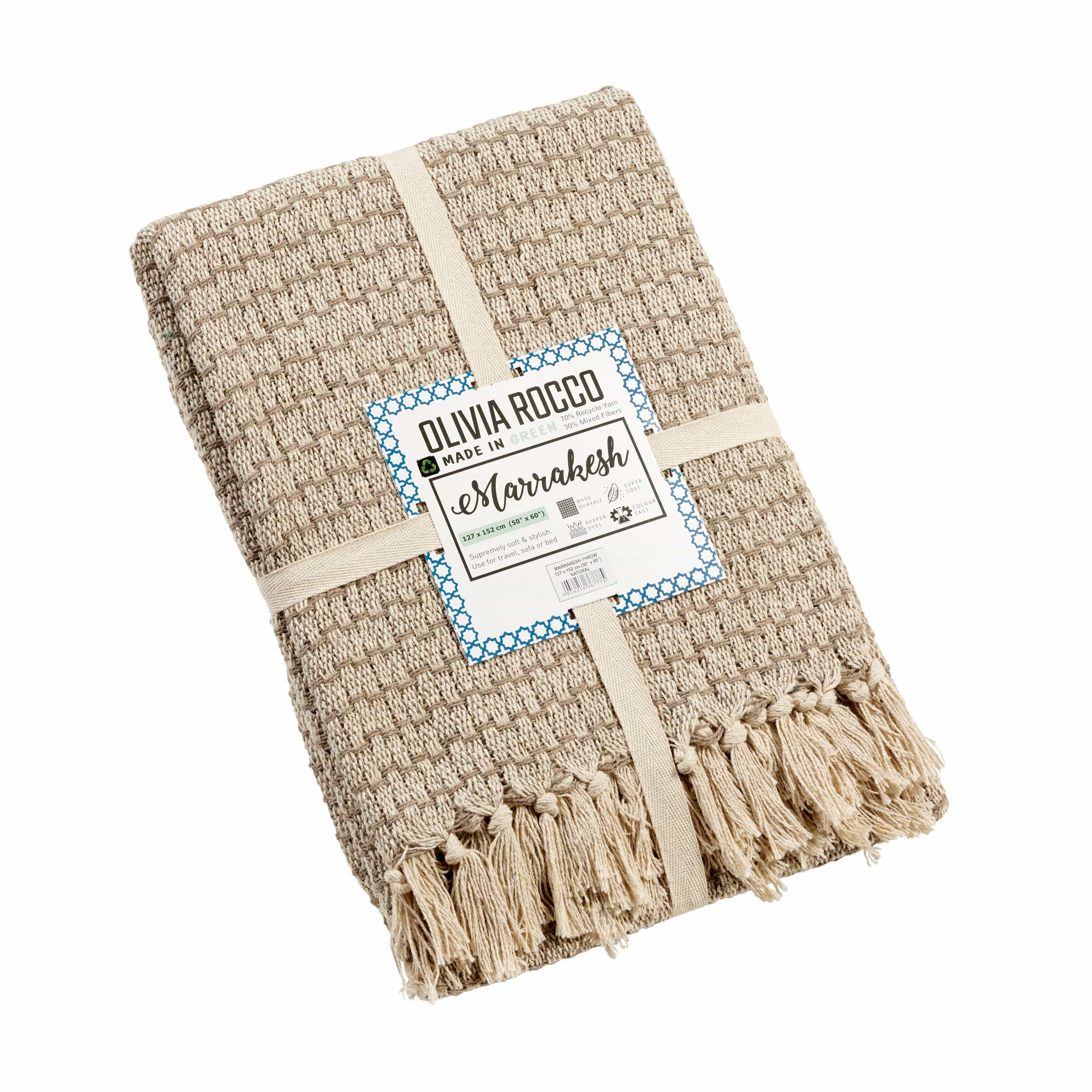 OLIVIA ROCCO Cotton Throw Super Soft Lightweight Eco Friendly Recycled Cotton For Sofa Bed Chair Calming Colours Home Decor - Nest UK
