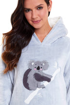 OLIVIA ROCCO Matching Mother Daughter Koala Bear Hooded Pyjama Set Plush Fleece Flannel Loungewear For Women And Girls Cozy Family Nightwear