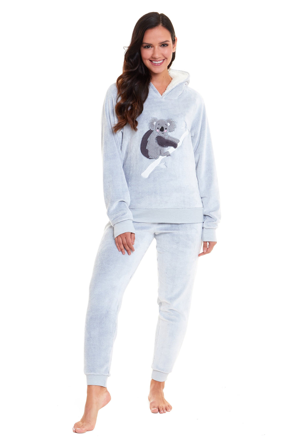 OLIVIA ROCCO Matching Mother Daughter Koala Bear Hooded Pyjama Set Plush Fleece Flannel Loungewear For Women And Girls Cozy Family Nightwear
