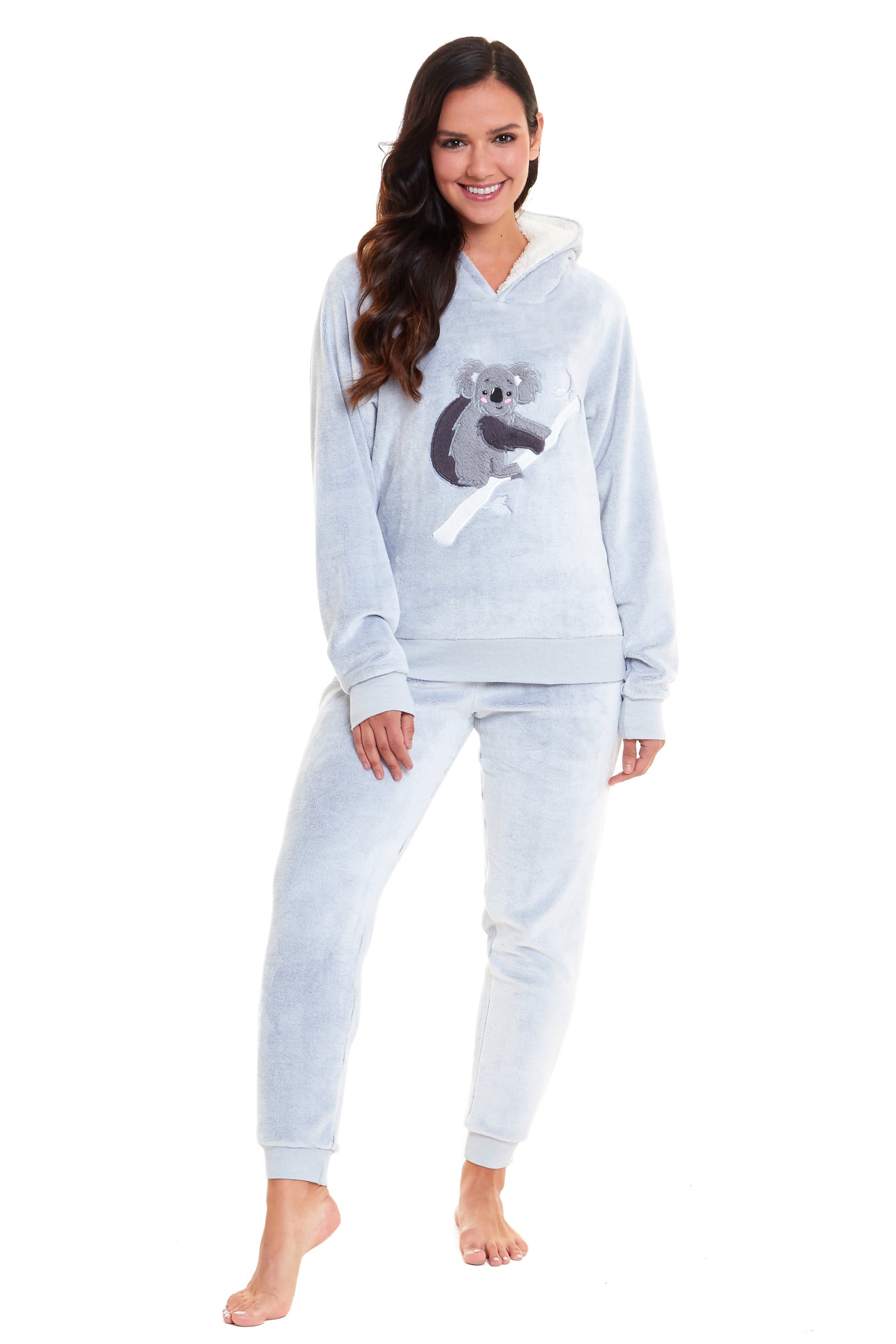 OLIVIA ROCCO Matching Mother Daughter Koala Bear Hooded Pyjama Set Plush Fleece Flannel Loungewear For Women And Girls Cozy Family Nightwear