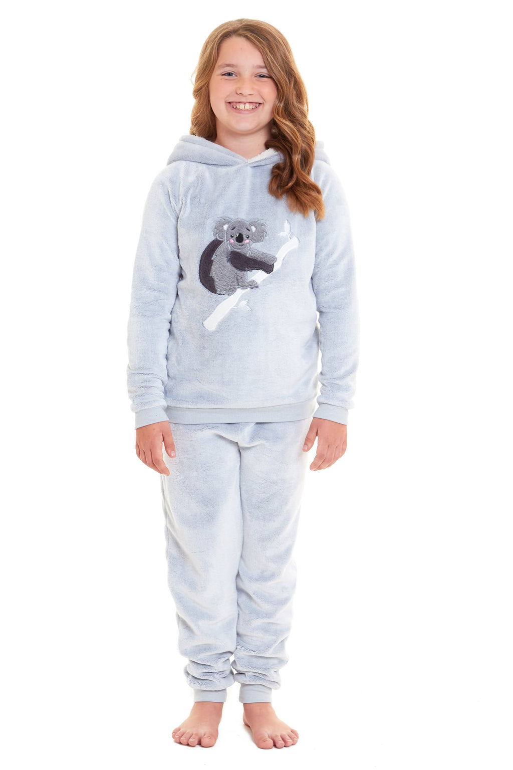 OLIVIA ROCCO Matching Mother Daughter Koala Bear Hooded Pyjama Set Plush Fleece Flannel Loungewear For Women And Girls Cozy Family Nightwear
