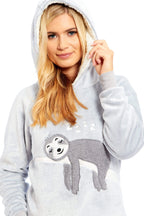 OLIVIA ROCCO Matching Mother Daughter Plush Fleece Hooded Pajama Set Embroidered Sloth Design Ultra Soft Sherpa Lined Nightwear For Girls And Women