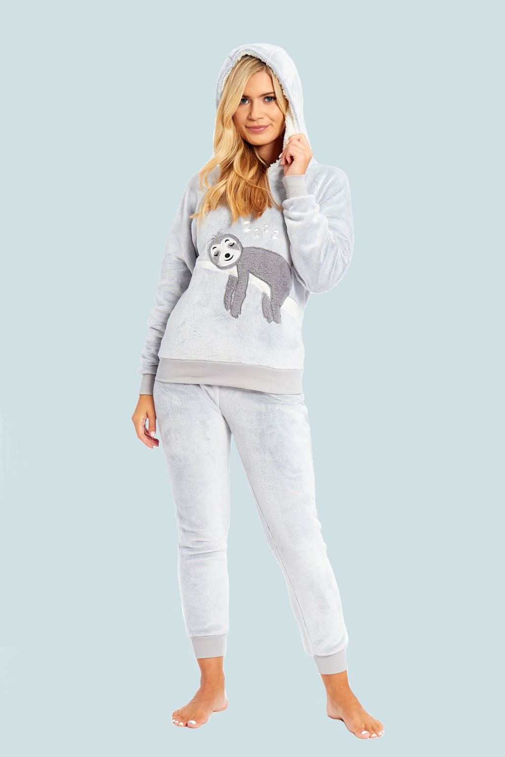 OLIVIA ROCCO Matching Mother Daughter Plush Fleece Hooded Pajama Set Embroidered Sloth Design Ultra Soft Sherpa Lined Nightwear For Girls And Women