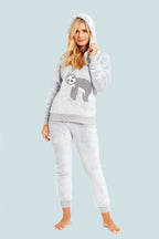 OLIVIA ROCCO Matching Mother Daughter Plush Fleece Hooded Pajama Set Embroidered Sloth Design Ultra Soft Sherpa Lined Nightwear For Girls And Women
