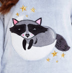 OLIVIA ROCCO Matching Mother Daughter Raccoon Fleece Hooded Pyjama Set With Sherpa Lining And Embroidered Design For Family Bonding