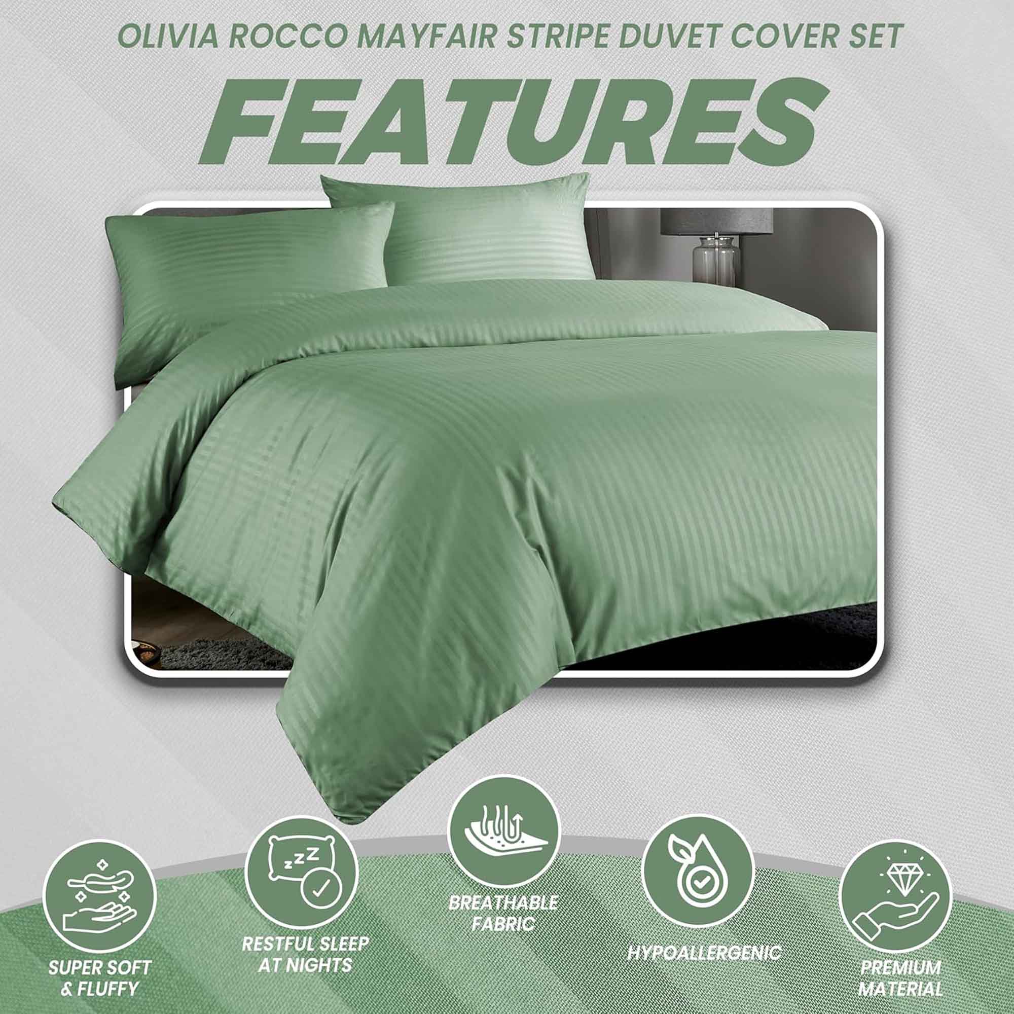 Mayfair Stripe Elegant Reversible Satin Duvet Cover Set with Comforter Multiple Sizes & Colours Luxurious Bedding Collection by OLIVIA ROCCO