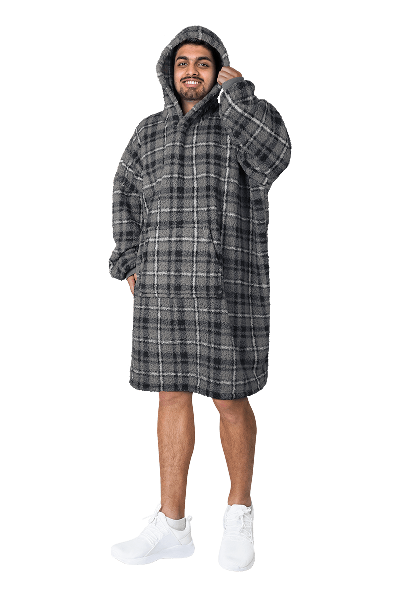 OLIVIA ROCCO Mens Hooded Oversized Blanket Giant Hoodie With Sherpa Lining Grey Stars Pocket Ultra Soft Plush Flannel Exterior