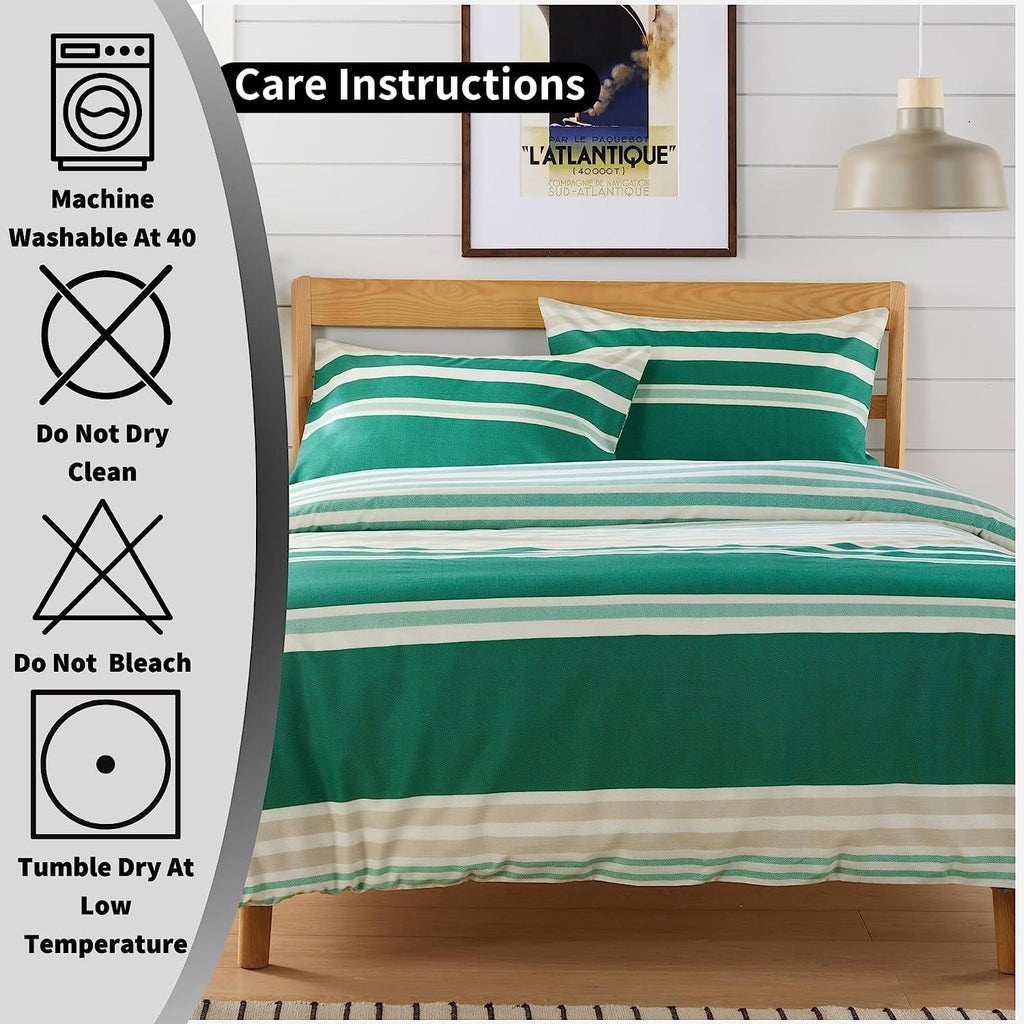 OLIVIA ROCCO Duvet Cover Set Miami Stripes Reversible Hypoallergenic Cotton Blend Grey And Natural Green Multiple Sizes