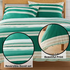 OLIVIA ROCCO Duvet Cover Set Miami Stripes Reversible Hypoallergenic Cotton Blend Grey And Natural Green Multiple Sizes