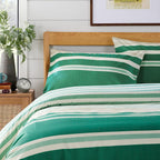 OLIVIA ROCCO Duvet Cover Set Miami Stripes Reversible Hypoallergenic Cotton Blend Grey And Natural Green Multiple Sizes