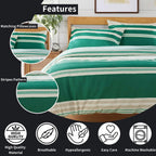 OLIVIA ROCCO Duvet Cover Set Miami Stripes Reversible Hypoallergenic Cotton Blend Grey And Natural Green Multiple Sizes