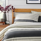 OLIVIA ROCCO Duvet Cover Set Miami Stripes Reversible Hypoallergenic Cotton Blend Grey And Natural Green Multiple Sizes