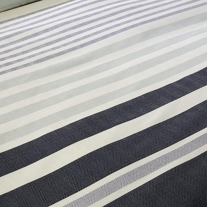 OLIVIA ROCCO Duvet Cover Set Miami Stripes Reversible Hypoallergenic Cotton Blend Grey And Natural Green Multiple Sizes