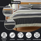 OLIVIA ROCCO Duvet Cover Set Miami Stripes Reversible Hypoallergenic Cotton Blend Grey And Natural Green Multiple Sizes