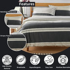 OLIVIA ROCCO Duvet Cover Set Miami Stripes Reversible Hypoallergenic Cotton Blend Grey And Natural Green Multiple Sizes