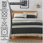 OLIVIA ROCCO Duvet Cover Set Miami Stripes Reversible Hypoallergenic Cotton Blend Grey And Natural Green Multiple Sizes