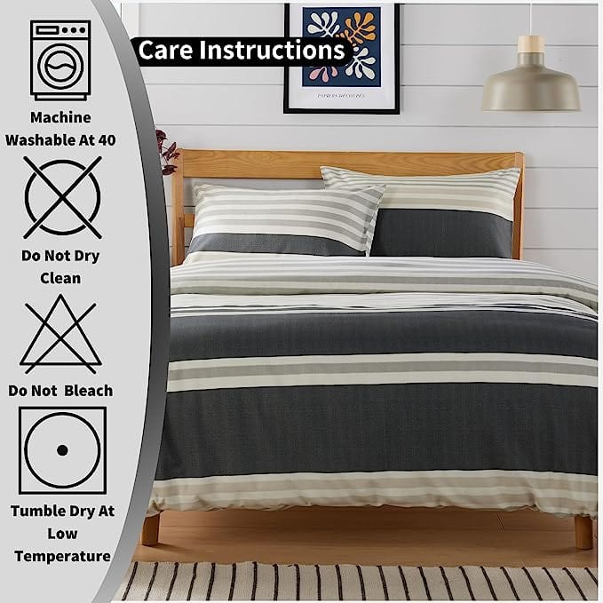 OLIVIA ROCCO Duvet Cover Set Miami Stripes Reversible Hypoallergenic Cotton Blend Grey And Natural Green Multiple Sizes