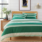 OLIVIA ROCCO Duvet Cover Set Miami Stripes Reversible Hypoallergenic Cotton Blend Grey And Natural Green Multiple Sizes