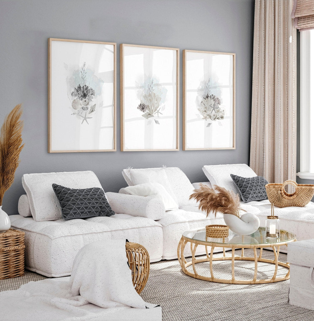Modern beach house decor | Set of 3 wall art prints