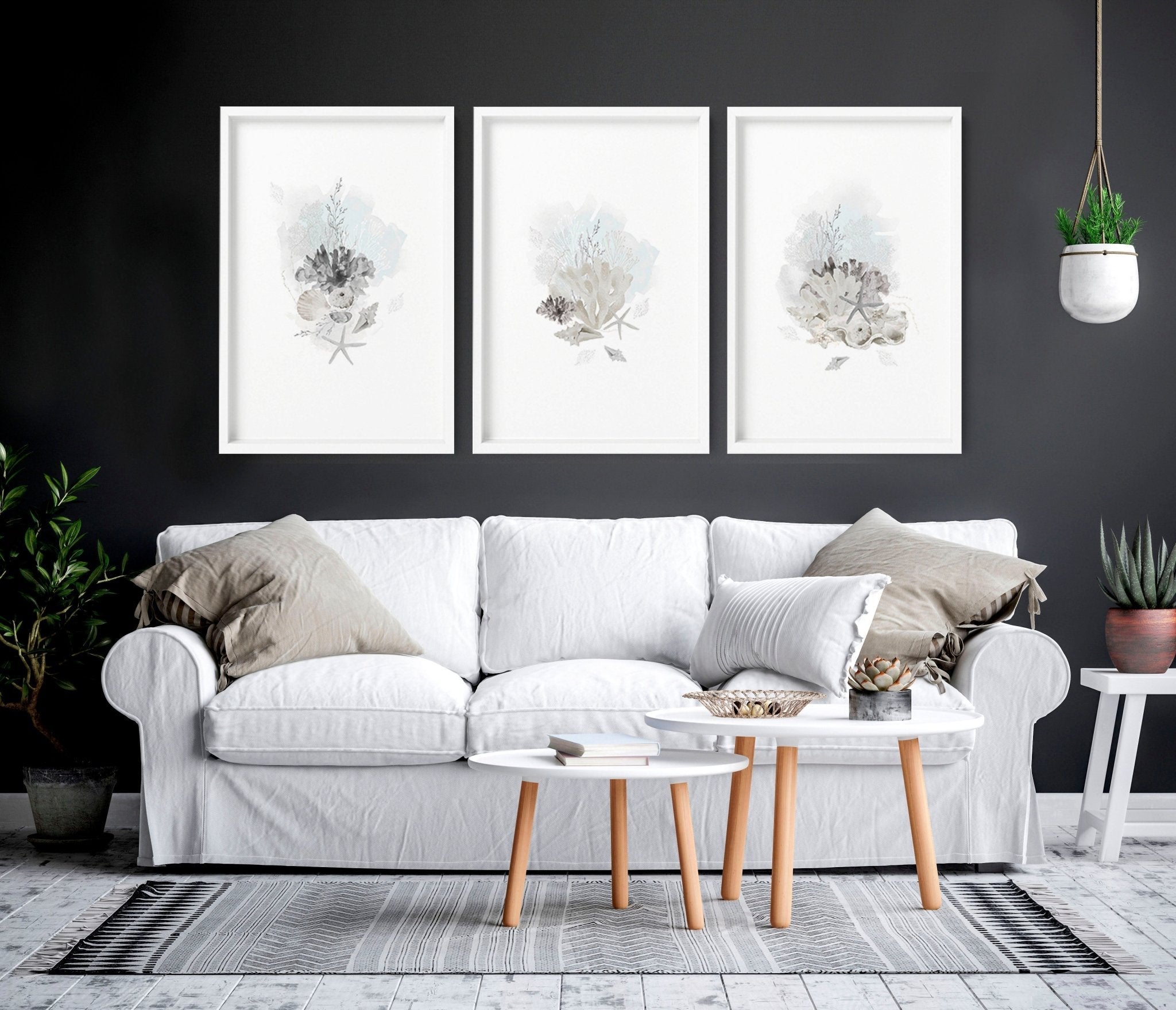 Modern beach house decor | Set of 3 wall art prints